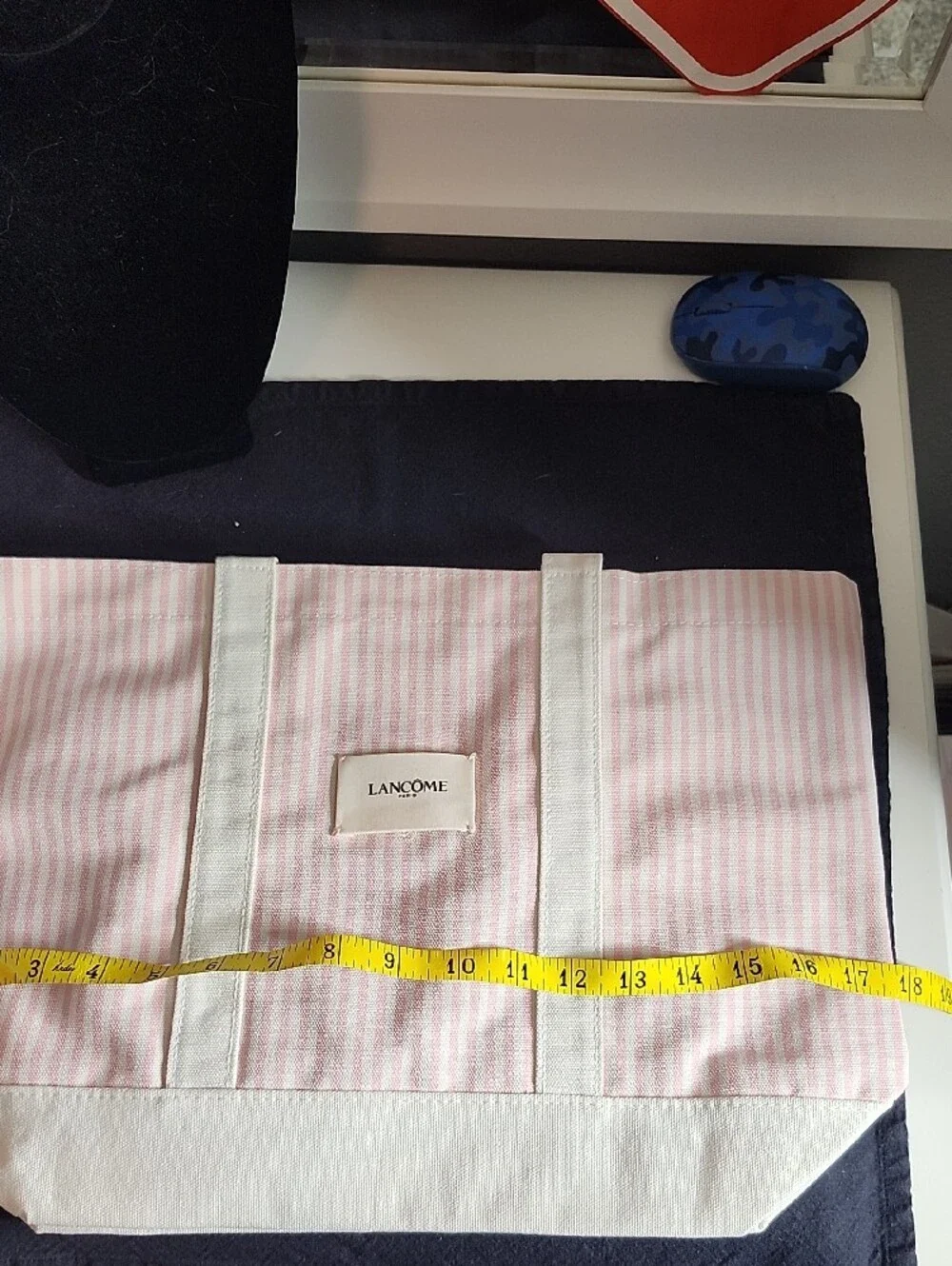 Lancome Pink Stripe Cosmetic Travel Tote with Beauty Essentials